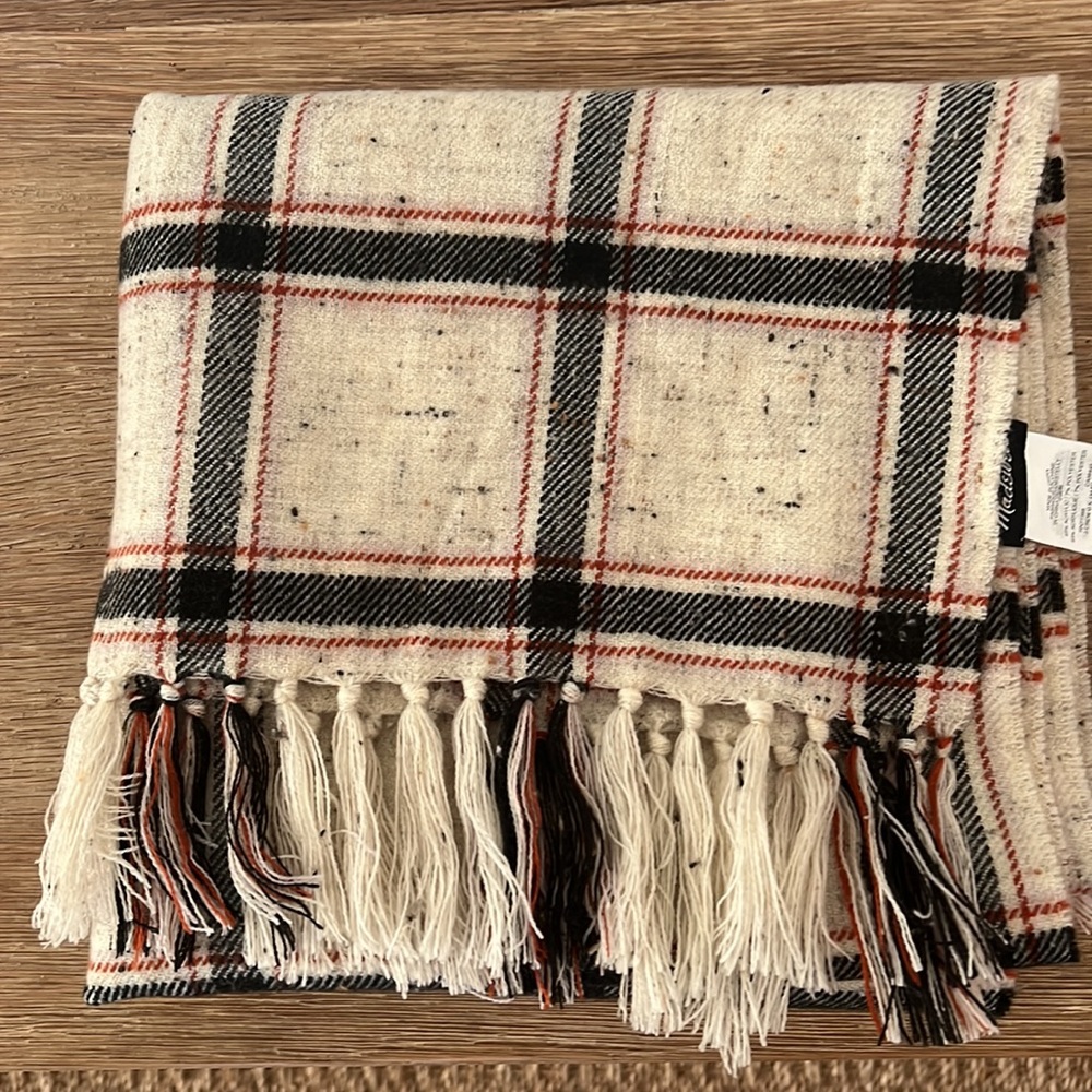 Madewell plaid scarf in ivory, black and rust